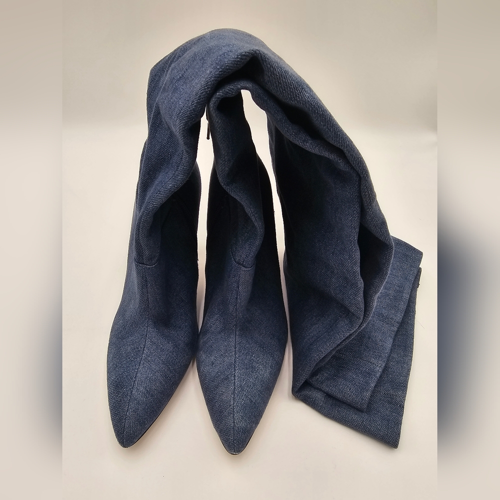 Guess Knee High Denim Stiletto Boots Size 7 | Pointed Toe Heels Y2K Retro Style - Picture 6 of 16